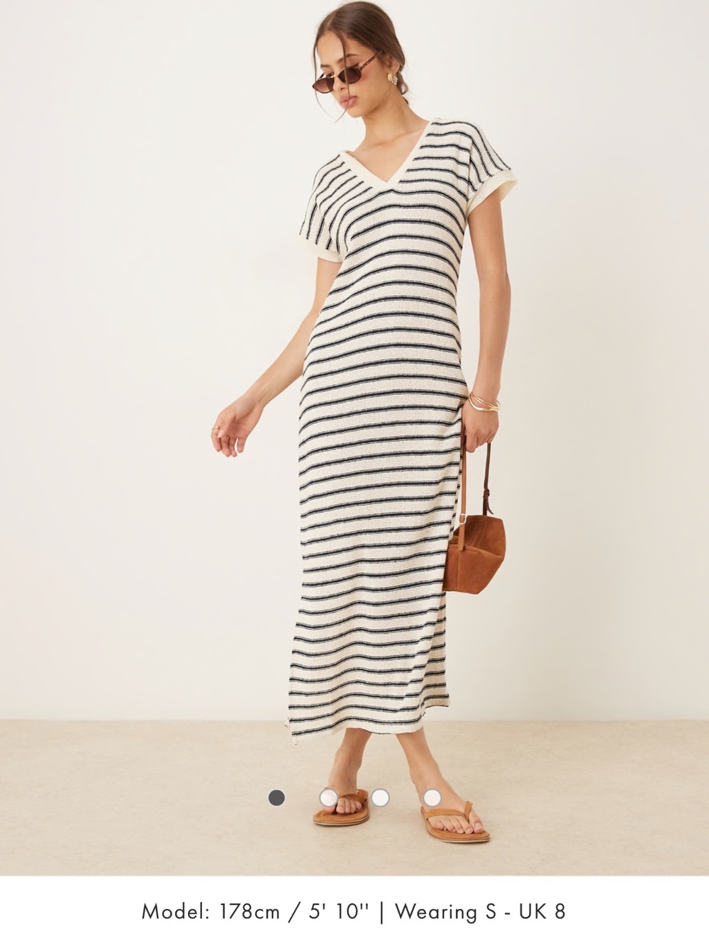 ASOS Ivory and Black Striped Polo Midi Dress S/M